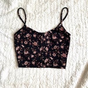 Forever 21 black floral crop tank size small